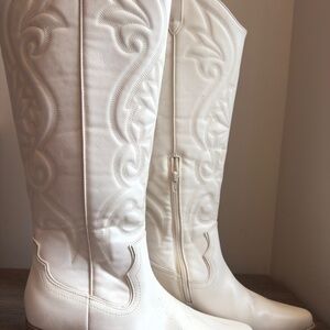 Western White Embroidered Women's Boots Cowgirl White Country Faux Cheap NEW